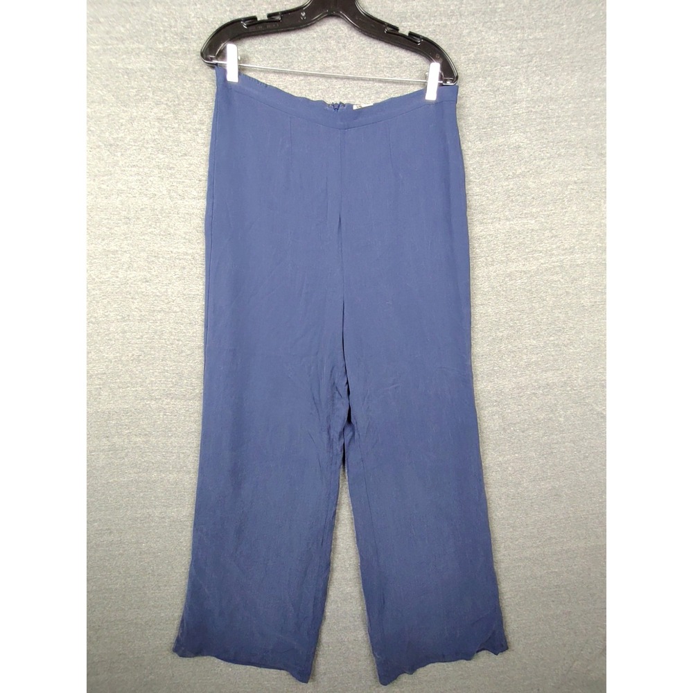 New Soulmate Silk Womens Pants L Blue 100% Silk Lagenlook Wide Leg Coastal Boho